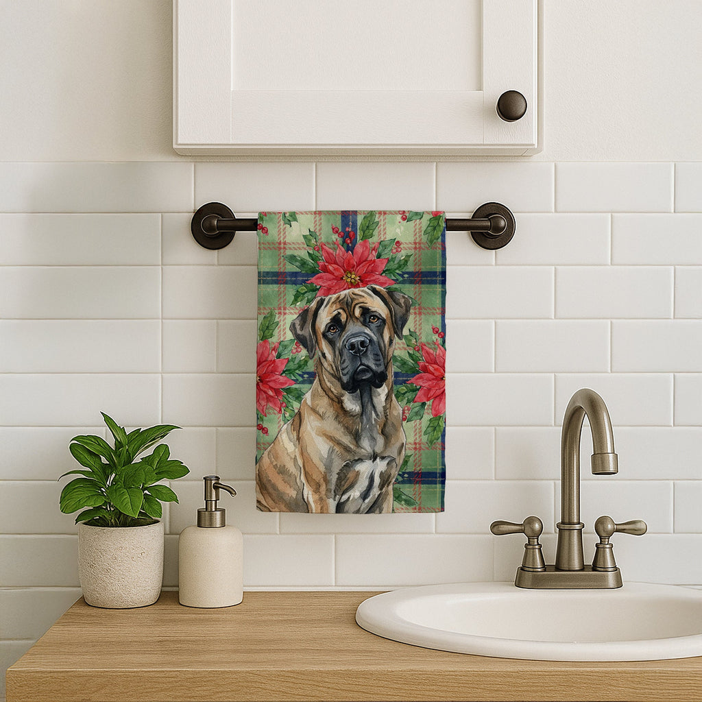 Brindle Mastiff Christmas PoinsettIas Kitchen Towel Velour Plush Front and Cotton Loop Back Machine Washable