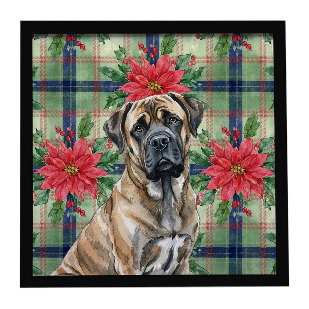 Brindle Mastiff Christmas PoinsettIas Framed Metal Print Bathroom, Kitchen, Office, Home Decor Wall Art Ready to Hang, Square, 8X8
