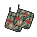 Brindle Mastiff Christmas PoinsettIas Pot Holder Set of 2 Heat Resistant Quilted Hot Pads 7.5 x 7.5 Inch, Insulated Kitchen Trivets for Cooking & Baking