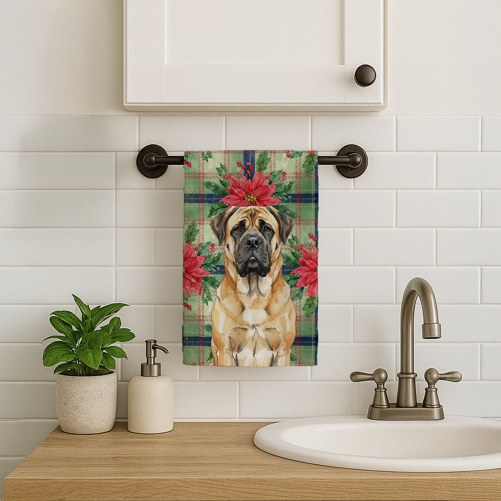 Fawn Mastiff Christmas PoinsettIas Kitchen Towel Velour Plush Front and Cotton Loop Back Machine Washable
