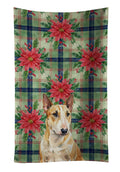 Miniature Bull Terrier Christmas PoinsettIas Kitchen Towel Velour Plush Front and Cotton Loop Back Machine Washable