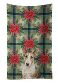 Tricolor Miniature Bull Terrier Christmas PoinsettIas Kitchen Towel Velour Plush Front and Cotton Loop Back Machine Washable