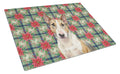 Tricolor Miniature Bull Terrier Christmas PoinsettIas Cutting Board Tempered Glass Kitchen Cutting Surface, Heat Resistant Chopping, Non-Slip Feet, Food Prep & Serving