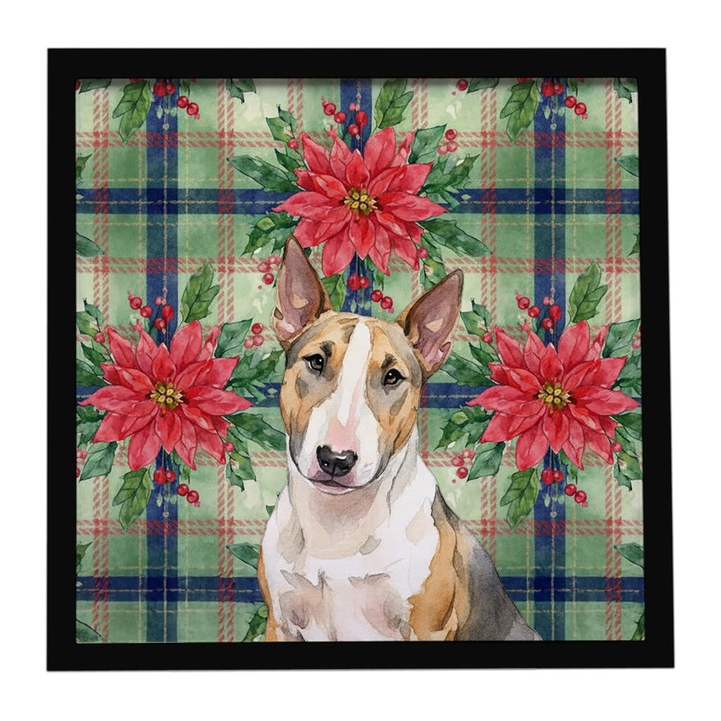 Tricolor Miniature Bull Terrier Christmas PoinsettIas Framed Metal Print Bathroom, Kitchen, Office, Home Decor Wall Art Ready to Hang, Square, 8X8