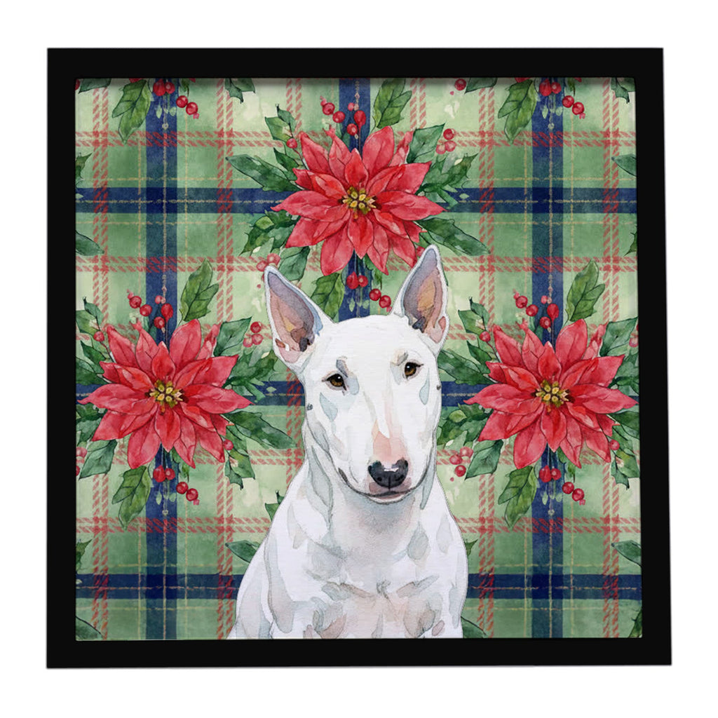 White Miniature Bull Terrier Christmas PoinsettIas Framed Metal Print Bathroom, Kitchen, Office, Home Decor Wall Art Ready to Hang, Square, 8X8