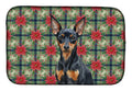 Black and Tan Miniature Pinscher Christmas PoinsettIas Dish Drying Mat Absorbent Dish Drying Mat Pad for Kitchen Counter Dish Drainer Mat for Countertop, 14 x 21", Multicolor