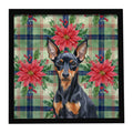 Black and Tan Miniature Pinscher Christmas PoinsettIas Framed Metal Print Bathroom, Kitchen, Office, Home Decor Wall Art Ready to Hang, Square, 8X8