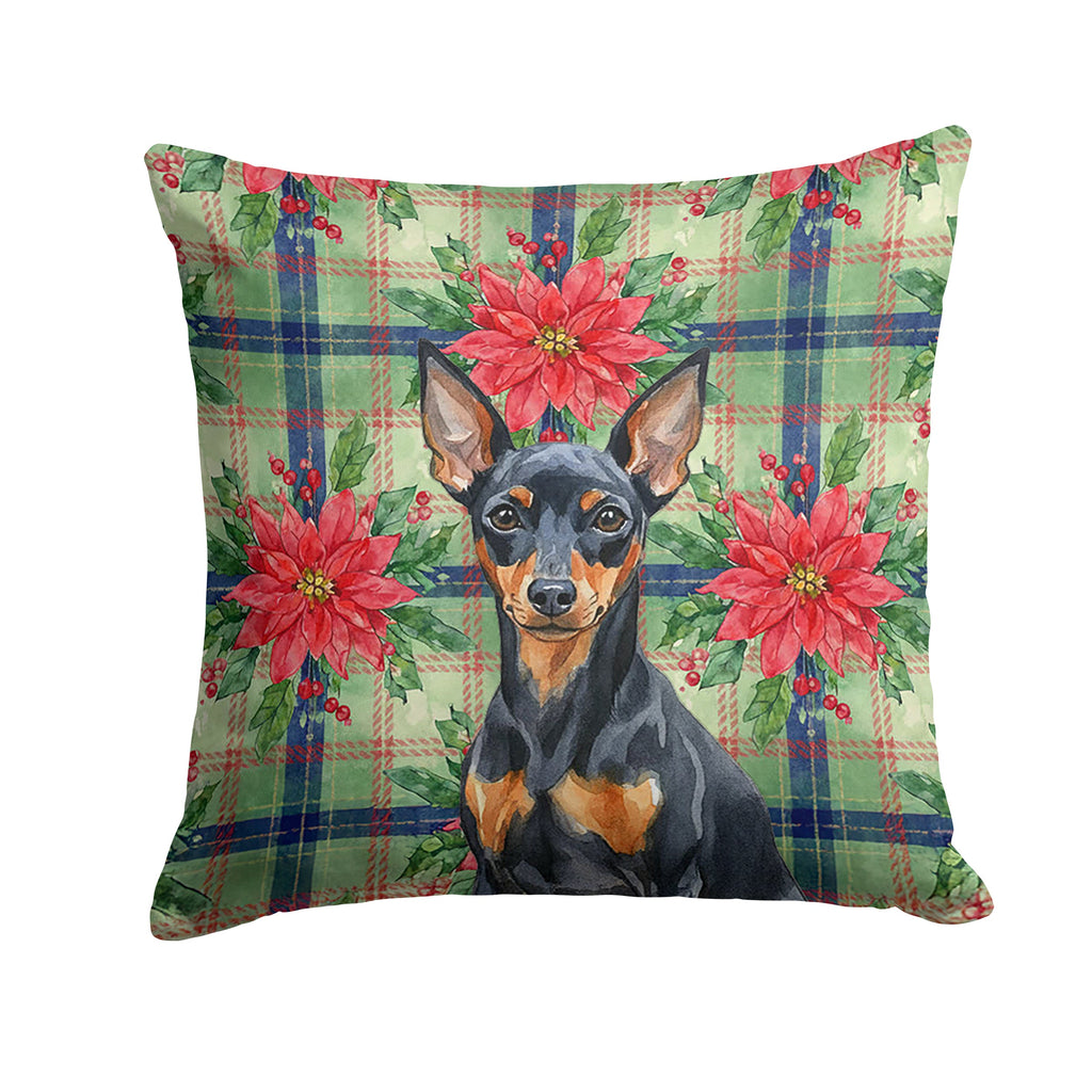 Black and Tan Miniature Pinscher Christmas PoinsettIas Decorative Throw Pillow 18x18 Indoor Outdoor Accent Cushion, Fabric Cover with Insert for Sofa, Bed, Porch & Living Room