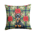 Black and Tan Miniature Pinscher Christmas PoinsettIas Decorative Throw Pillow 18x18 Indoor Outdoor Accent Cushion, Fabric Cover with Insert for Sofa, Bed, Porch & Living Room
