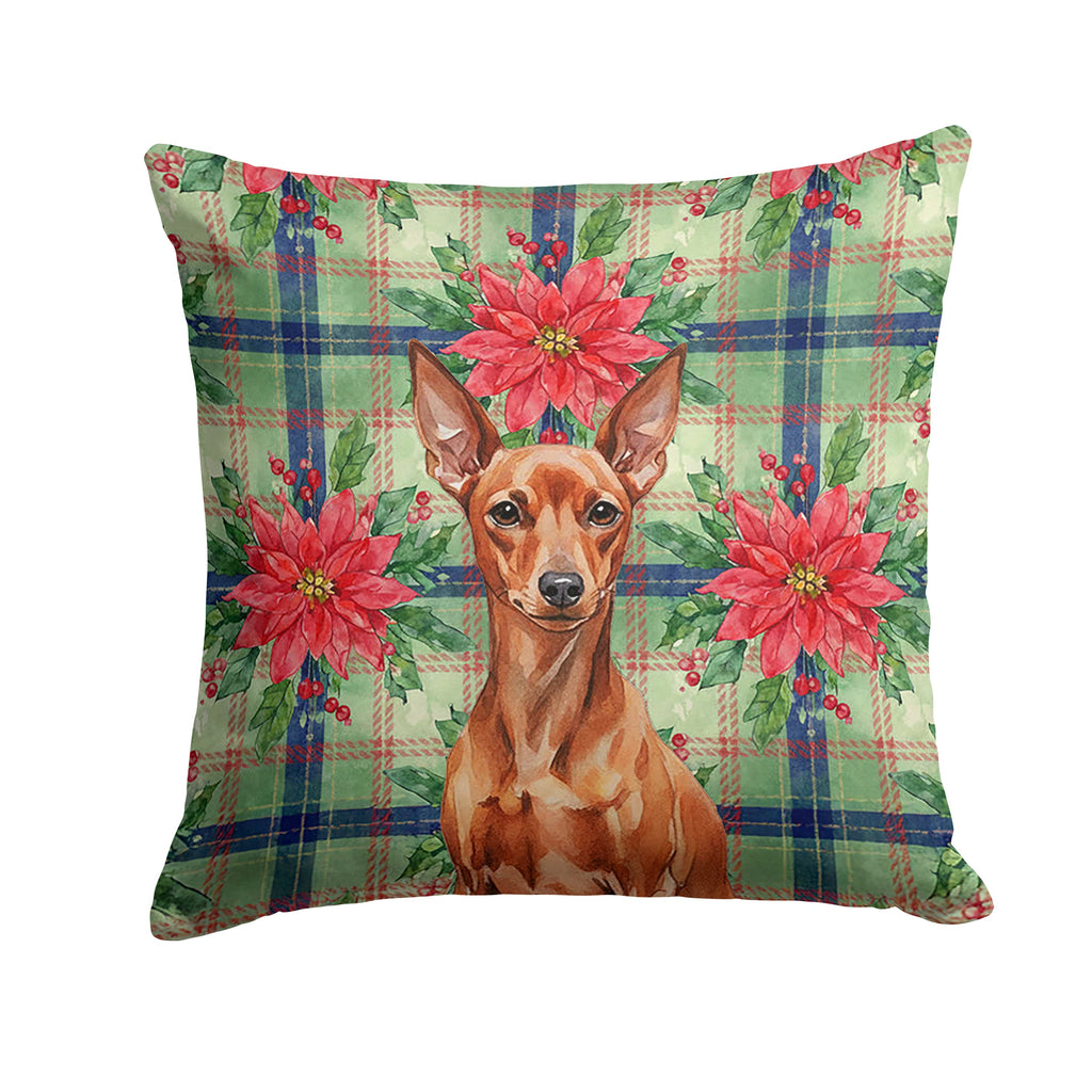 Red Miniature Pinscher Min Pin Christmas PoinsettIas Decorative Throw Pillow 14x14 Indoor Outdoor Accent Cushion, Fabric Cover with Insert for Sofa, Bed, Porch & Living Room