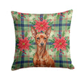 Red Miniature Pinscher Min Pin Christmas PoinsettIas Decorative Throw Pillow 14x14 Indoor Outdoor Accent Cushion, Fabric Cover with Insert for Sofa, Bed, Porch & Living Room