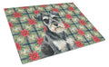 Black & Silver Miniature Schnauzer Christmas PoinsettIas Cutting Board Tempered Glass Kitchen Cutting Surface, Heat Resistant Chopping, Non-Slip Feet, Food Prep & Serving