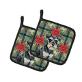 Black & Silver Miniature Schnauzer Christmas PoinsettIas Pot Holder Set of 2 Heat Resistant Quilted Hot Pads 7.5 x 7.5 Inch, Insulated Kitchen Trivets for Cooking & Baking