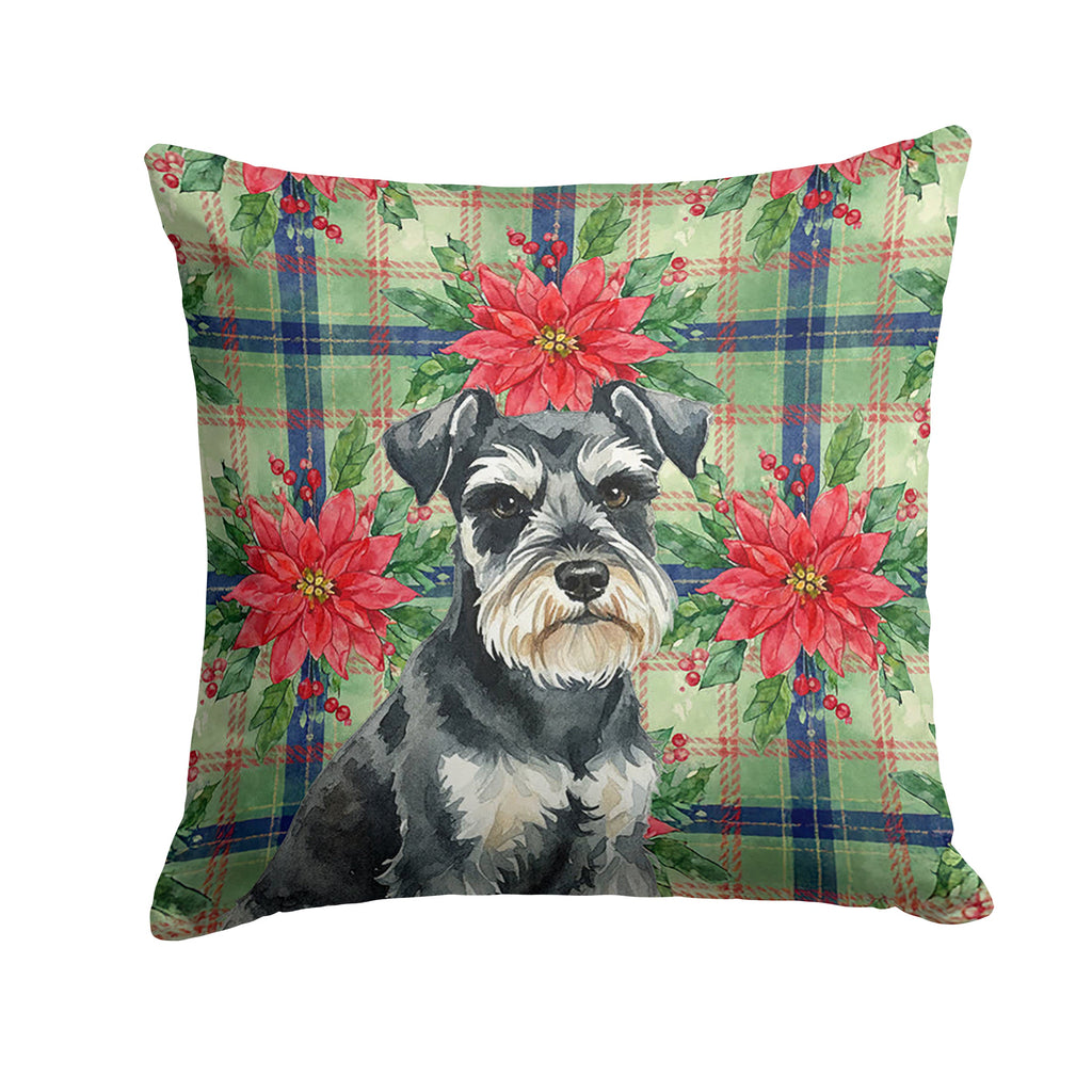 Black & Silver Miniature Schnauzer Christmas PoinsettIas Decorative Throw Pillow 18x18 Indoor Outdoor Accent Cushion, Fabric Cover with Insert for Sofa, Bed, Porch & Living Room