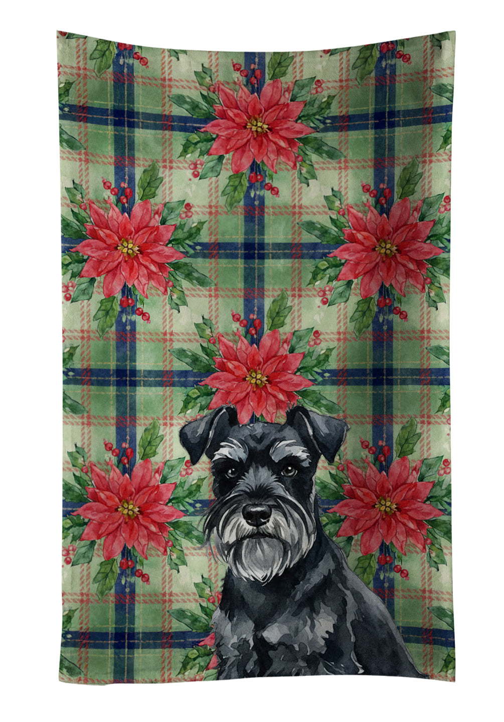 Black Miniature Schnauzer Christmas PoinsettIas Kitchen Towel Velour Plush Front and Cotton Loop Back Machine Washable