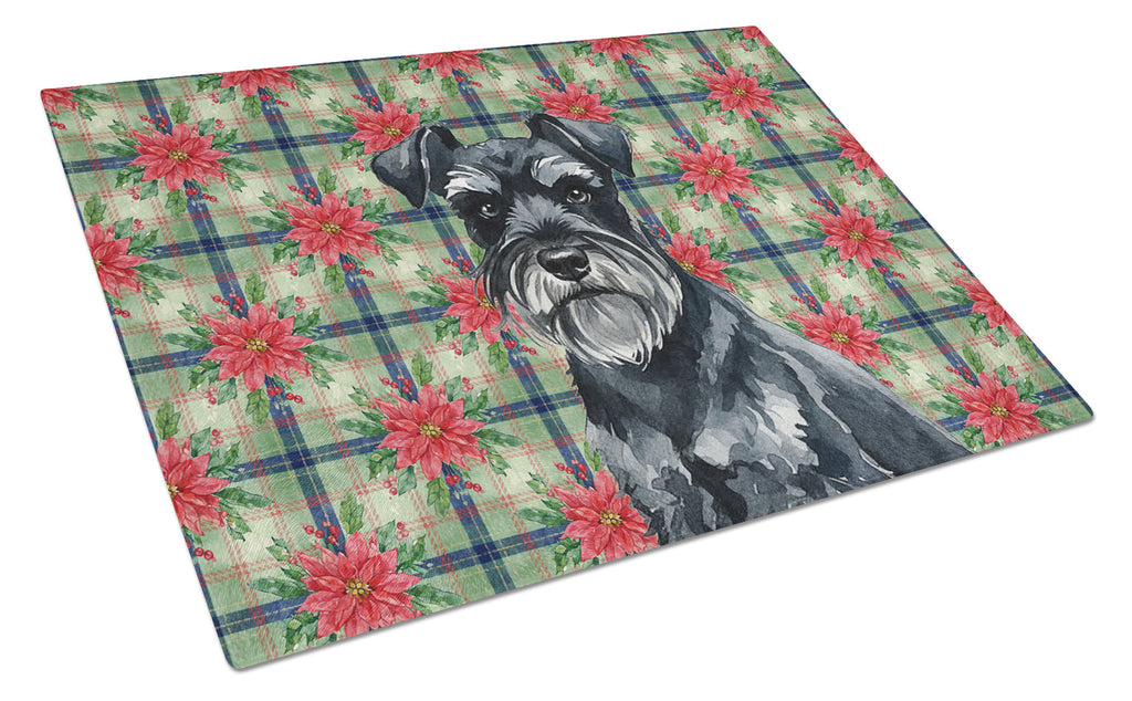Black Miniature Schnauzer Christmas PoinsettIas Cutting Board Tempered Glass Kitchen Cutting Surface, Heat Resistant Chopping, Non-Slip Feet, Food Prep & Serving
