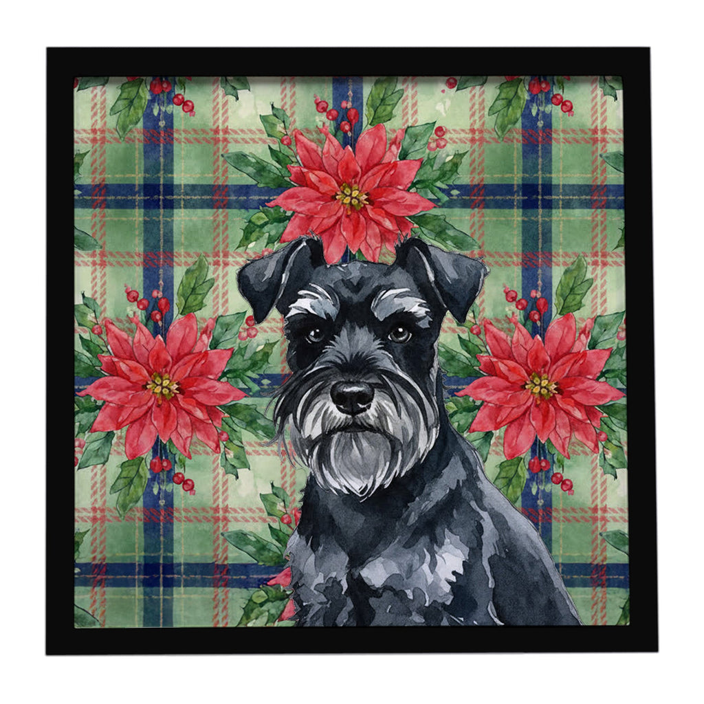 Black Miniature Schnauzer Christmas PoinsettIas Framed Metal Print Bathroom, Kitchen, Office, Home Decor Wall Art Ready to Hang, Square, 8X8
