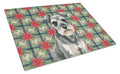 Miniature Schnauzer Christmas PoinsettIas Cutting Board Tempered Glass Kitchen Cutting Surface, Heat Resistant Chopping, Non-Slip Feet, Food Prep & Serving