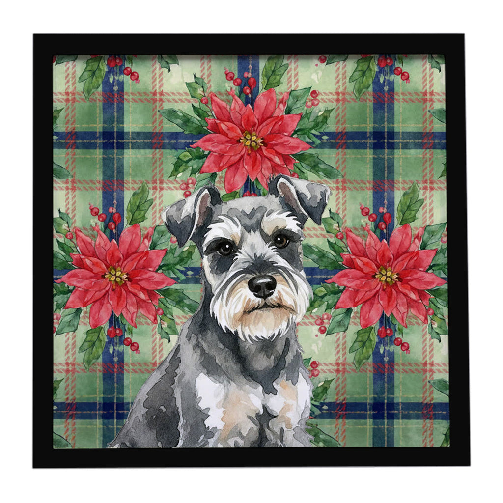 Miniature Schnauzer Christmas PoinsettIas Framed Metal Print Bathroom, Kitchen, Office, Home Decor Wall Art Ready to Hang, Square, 8X8