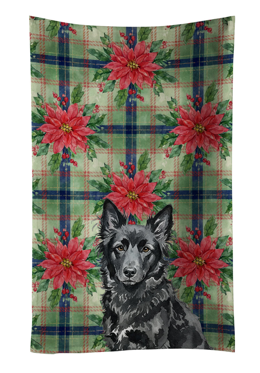 Mudi Christmas PoinsettIas Kitchen Towel Velour Plush Front and Cotton Loop Back Machine Washable