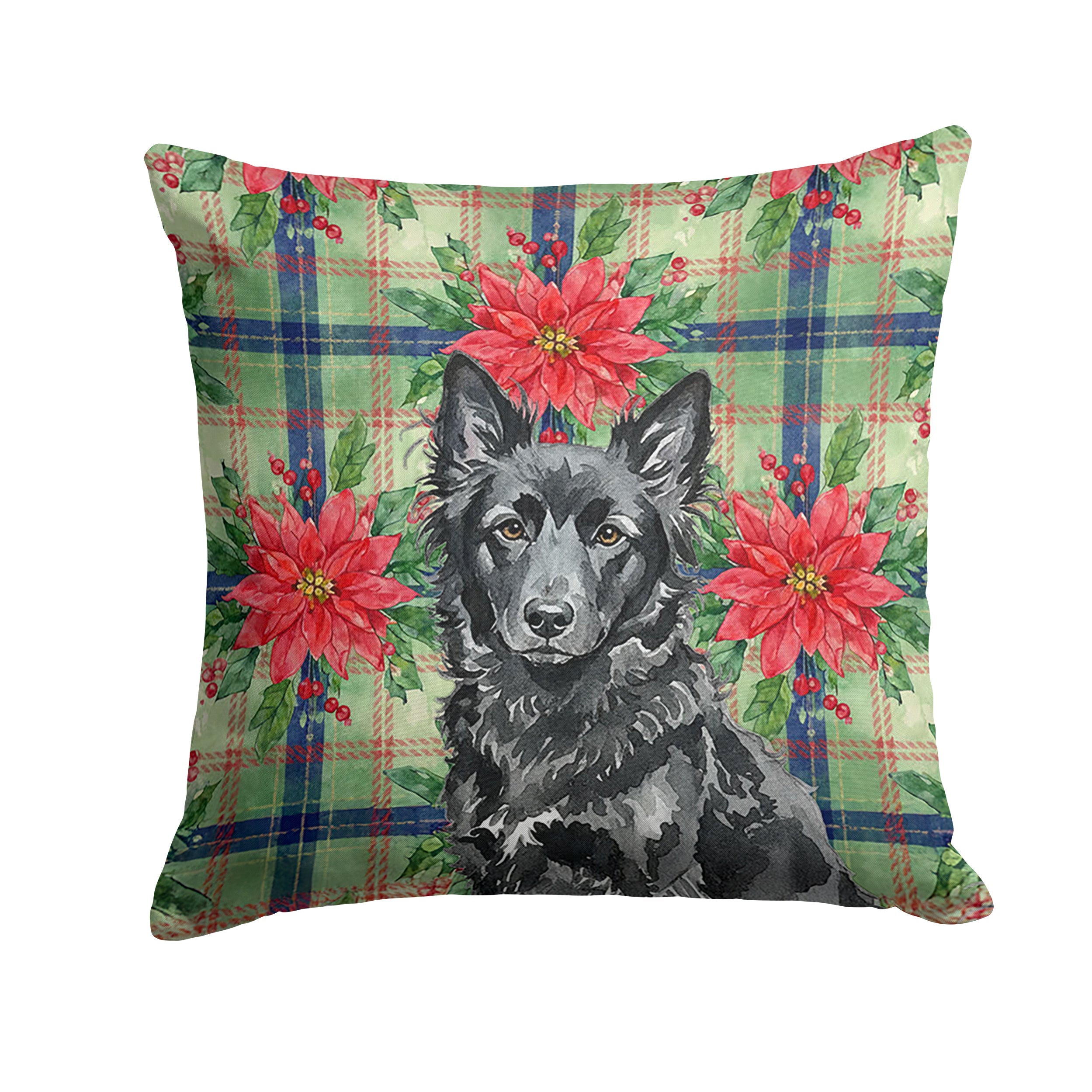 Mudi Christmas PoinsettIas Decorative Throw Pillow 18x18 Indoor Outdoor Accent Cushion, Fabric Cover with Insert for Sofa, Bed, Porch & Living Room