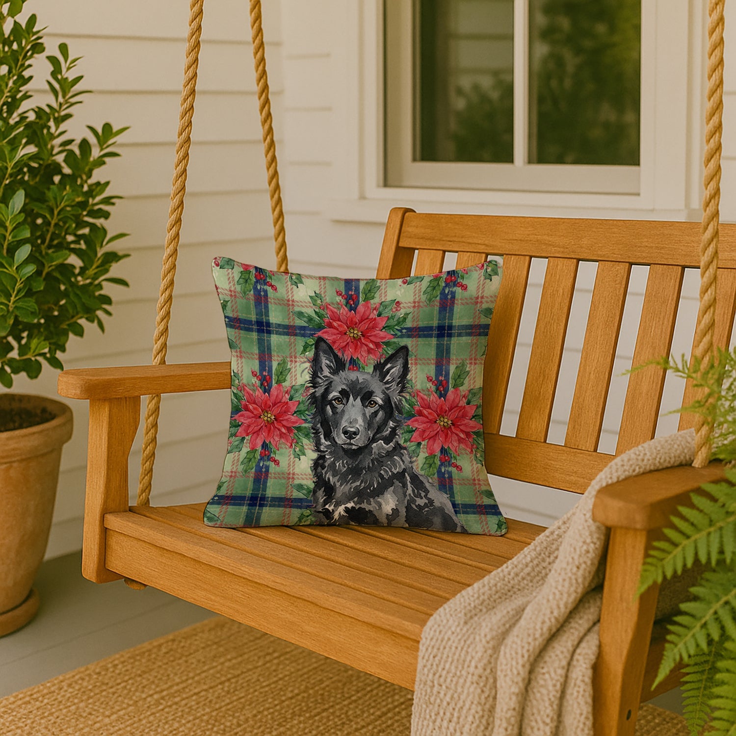 Mudi Christmas PoinsettIas Decorative Throw Pillow 18x18 Indoor Outdoor Accent Cushion, Fabric Cover with Insert for Sofa, Bed, Porch & Living Room