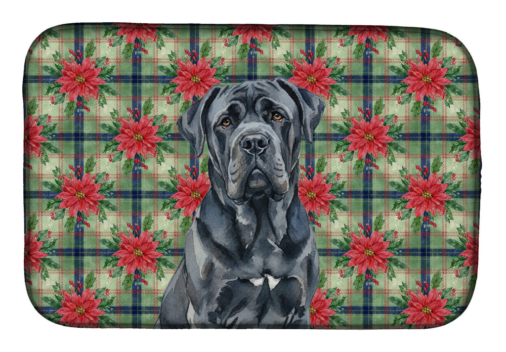 Black Neapolitan Mastiff Christmas PoinsettIas Dish Drying Mat Absorbent Dish Drying Mat Pad for Kitchen Counter Dish Drainer Mat for Countertop, 14 x 21", Multicolor