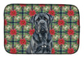 Black Neapolitan Mastiff Christmas PoinsettIas Dish Drying Mat Absorbent Dish Drying Mat Pad for Kitchen Counter Dish Drainer Mat for Countertop, 14 x 21", Multicolor