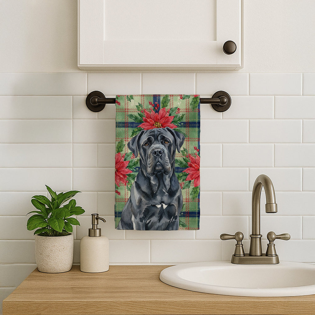 Black Neapolitan Mastiff Christmas PoinsettIas Kitchen Towel Velour Plush Front and Cotton Loop Back Machine Washable