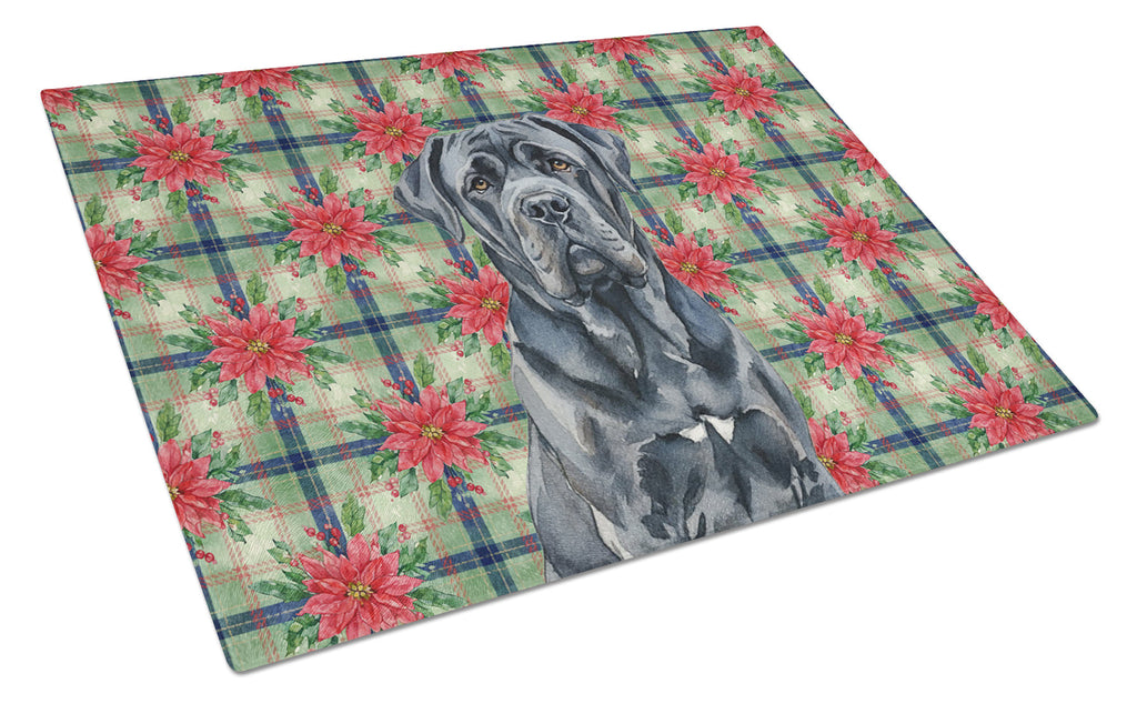 Black Neapolitan Mastiff Christmas PoinsettIas Cutting Board Tempered Glass Kitchen Cutting Surface, Heat Resistant Chopping, Non-Slip Feet, Food Prep & Serving