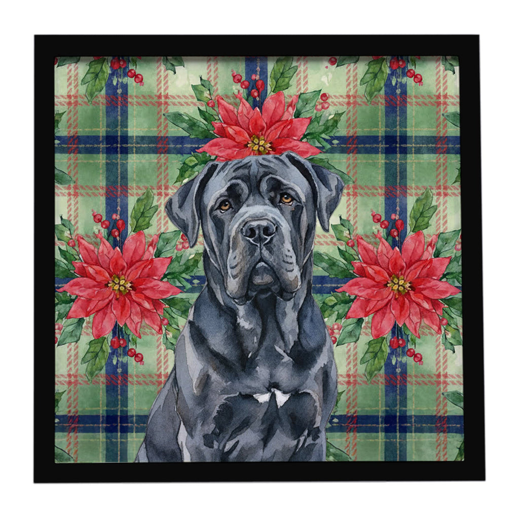 Black Neapolitan Mastiff Christmas PoinsettIas Framed Metal Print Bathroom, Kitchen, Office, Home Decor Wall Art Ready to Hang, Square, 8X8