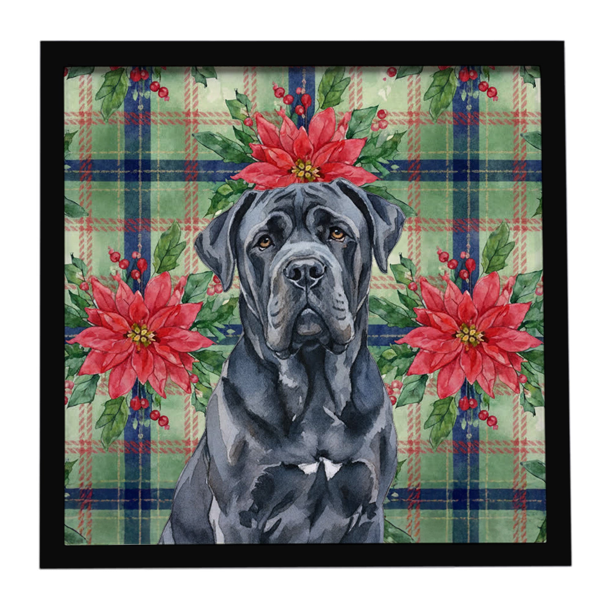 Black Neapolitan Mastiff Christmas PoinsettIas Framed Metal Print Bathroom, Kitchen, Office, Home Decor Wall Art Ready to Hang, Square, 8X8