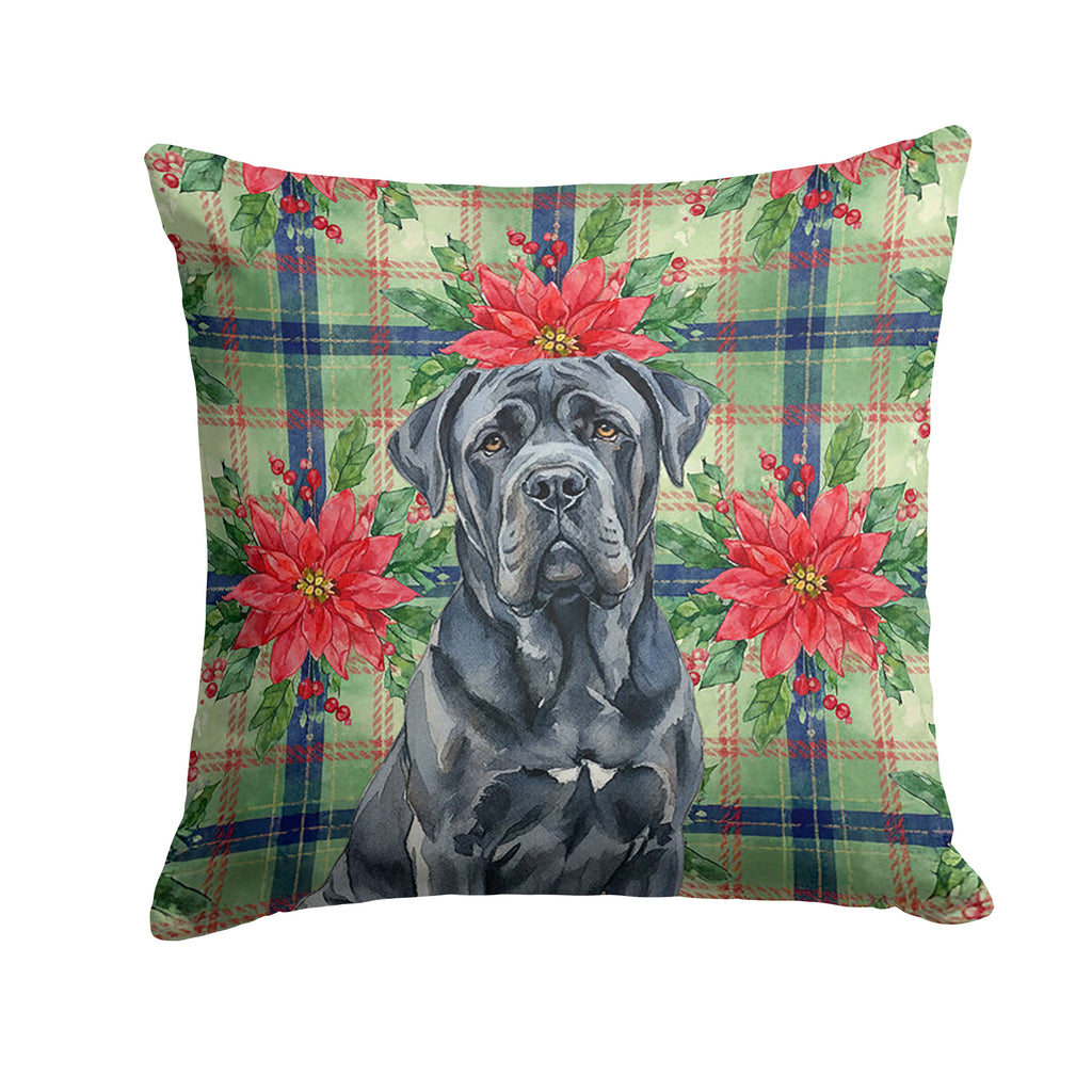 Black Neapolitan Mastiff Christmas PoinsettIas Decorative Throw Pillow 14x14 Indoor Outdoor Accent Cushion, Fabric Cover with Insert for Sofa, Bed, Porch & Living Room