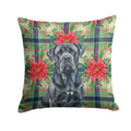Black Neapolitan Mastiff Christmas PoinsettIas Decorative Throw Pillow 14x14 Indoor Outdoor Accent Cushion, Fabric Cover with Insert for Sofa, Bed, Porch & Living Room