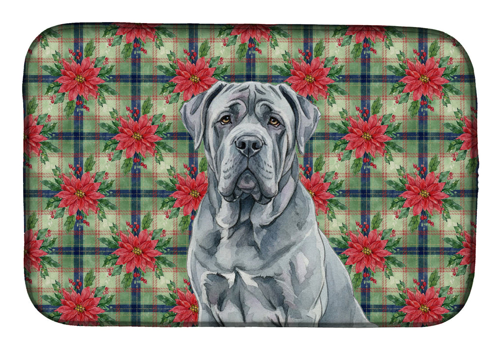 Blue Neapolitan Mastiff Christmas PoinsettIas Dish Drying Mat Absorbent Dish Drying Mat Pad for Kitchen Counter Dish Drainer Mat for Countertop, 14 x 21", Multicolor