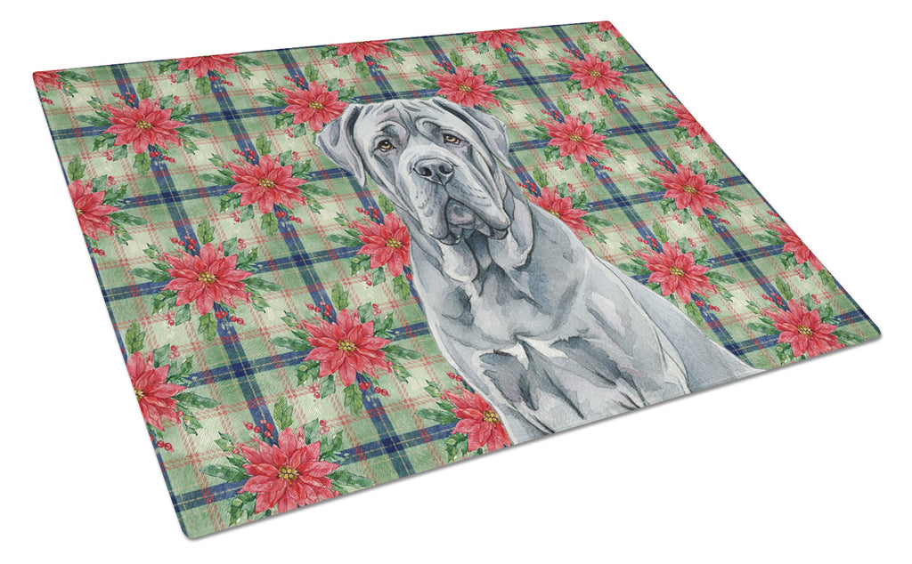 Blue Neapolitan Mastiff Christmas PoinsettIas Cutting Board Tempered Glass Kitchen Cutting Surface, Heat Resistant Chopping, Non-Slip Feet, Food Prep & Serving