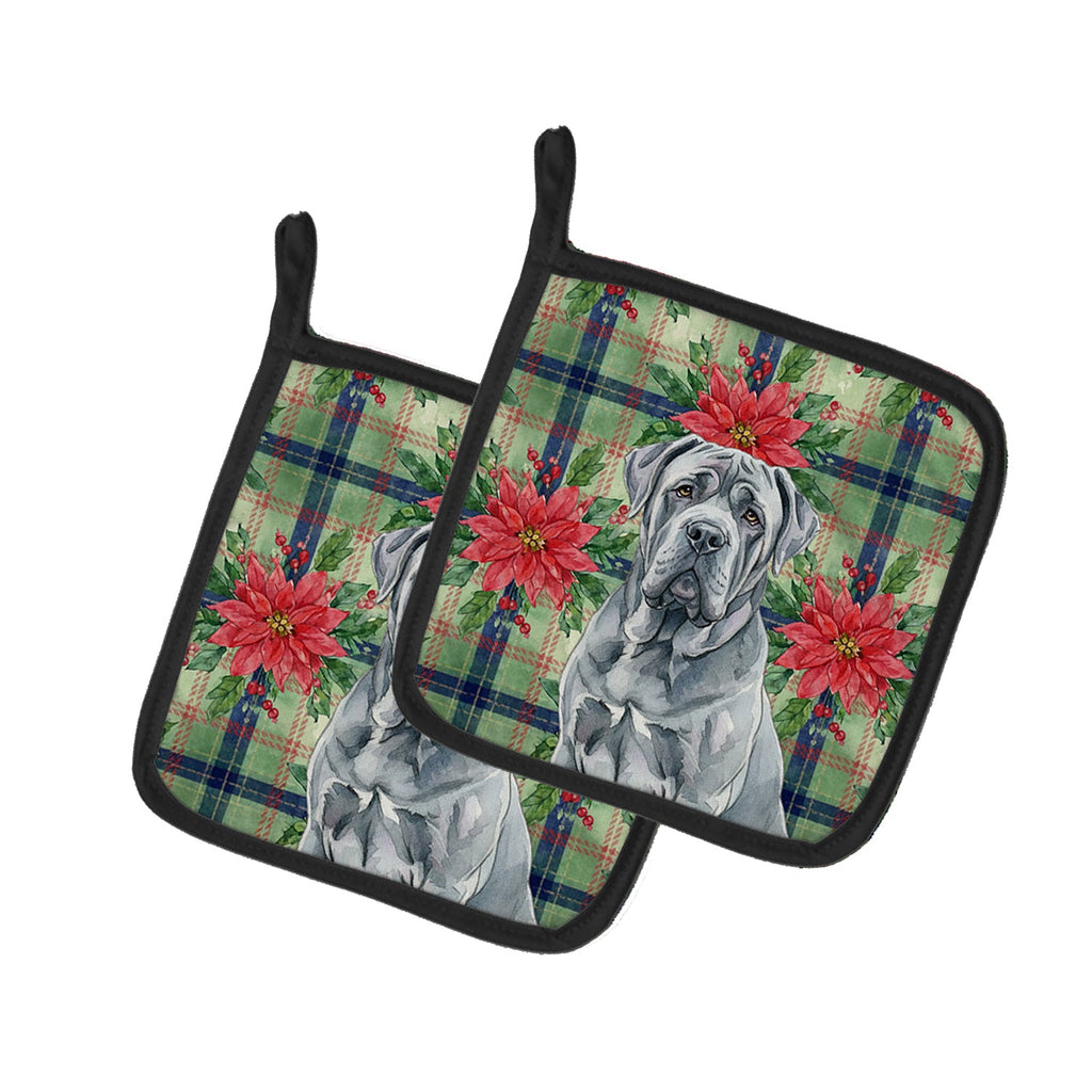 Blue Neapolitan Mastiff Christmas PoinsettIas Pot Holder Set of 2 Heat Resistant Quilted Hot Pads 7.5 x 7.5 Inch, Insulated Kitchen Trivets for Cooking & Baking