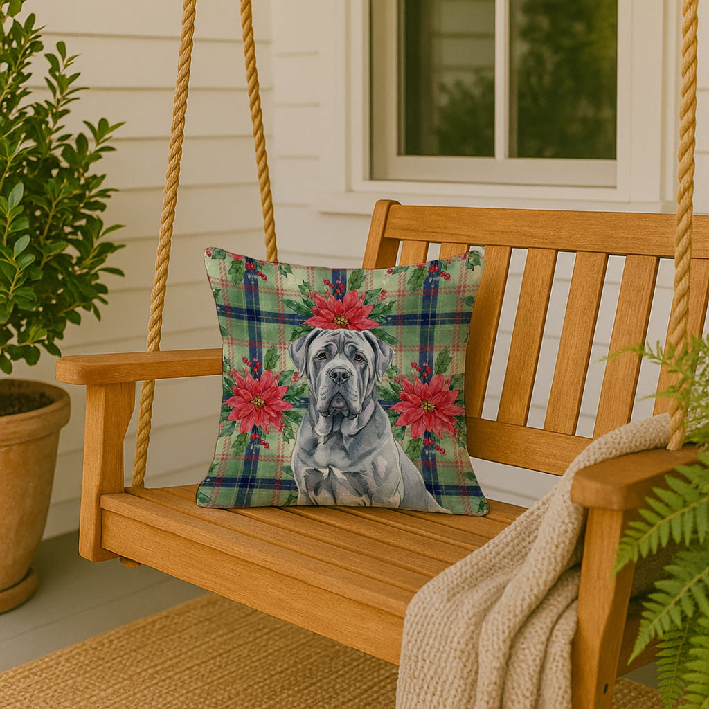 Blue Neapolitan Mastiff Christmas PoinsettIas Decorative Throw Pillow 18x18 Indoor Outdoor Accent Cushion, Fabric Cover with Insert for Sofa, Bed, Porch & Living Room