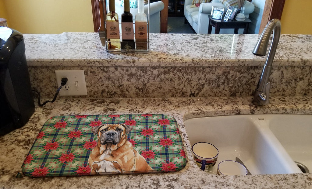 Neapolitan Mastiff Christmas PoinsettIas Dish Drying Mat Absorbent Dish Drying Mat Pad for Kitchen Counter Dish Drainer Mat for Countertop, 14 x 21", Multicolor