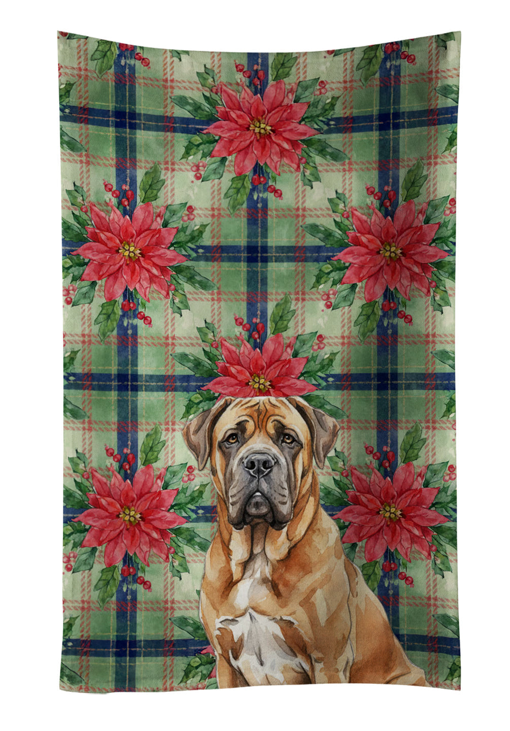 Neapolitan Mastiff Christmas PoinsettIas Kitchen Towel Velour Plush Front and Cotton Loop Back Machine Washable