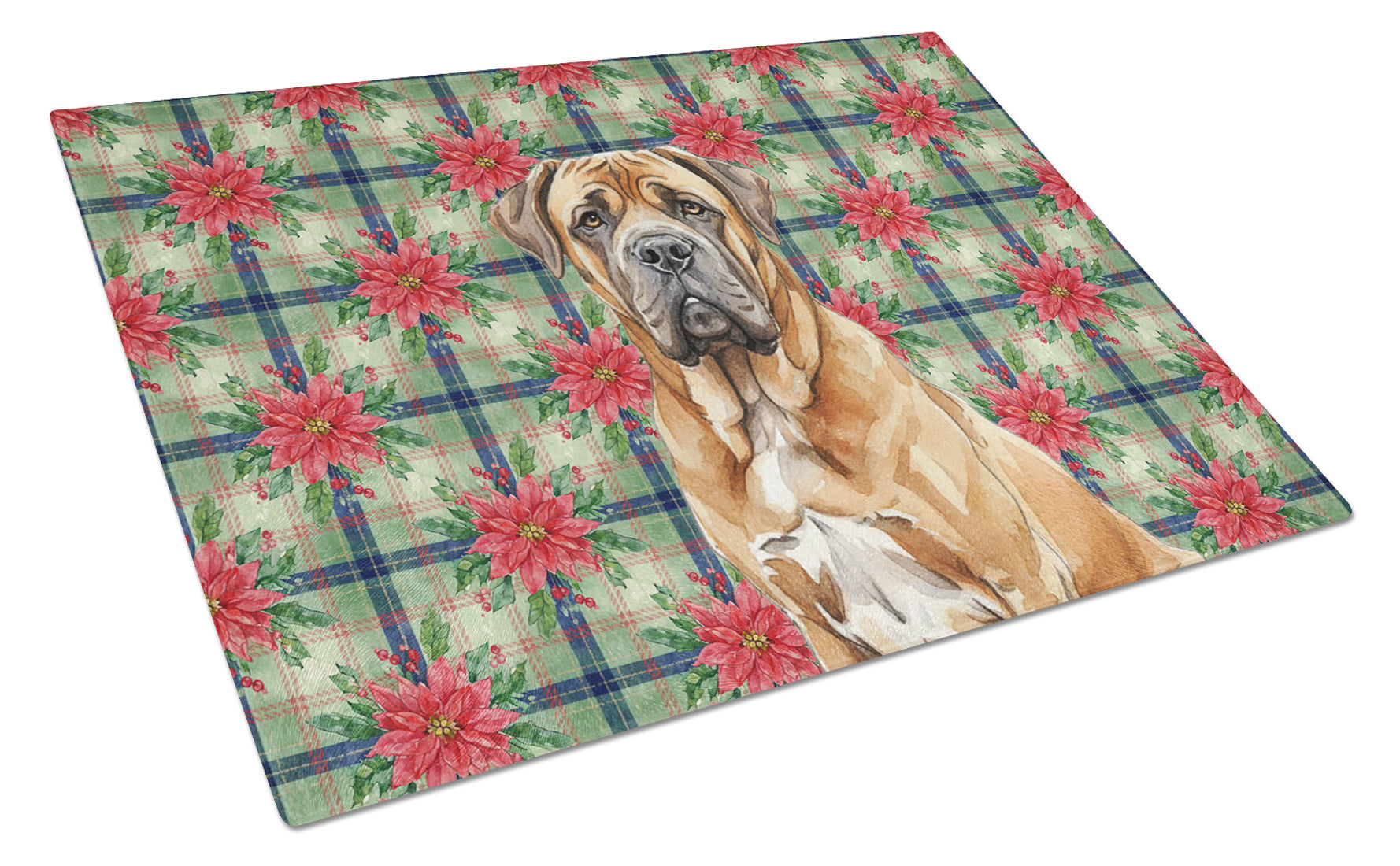 Neapolitan Mastiff Christmas PoinsettIas Cutting Board Tempered Glass Kitchen Cutting Surface, Heat Resistant Chopping, Non-Slip Feet, Food Prep & Serving