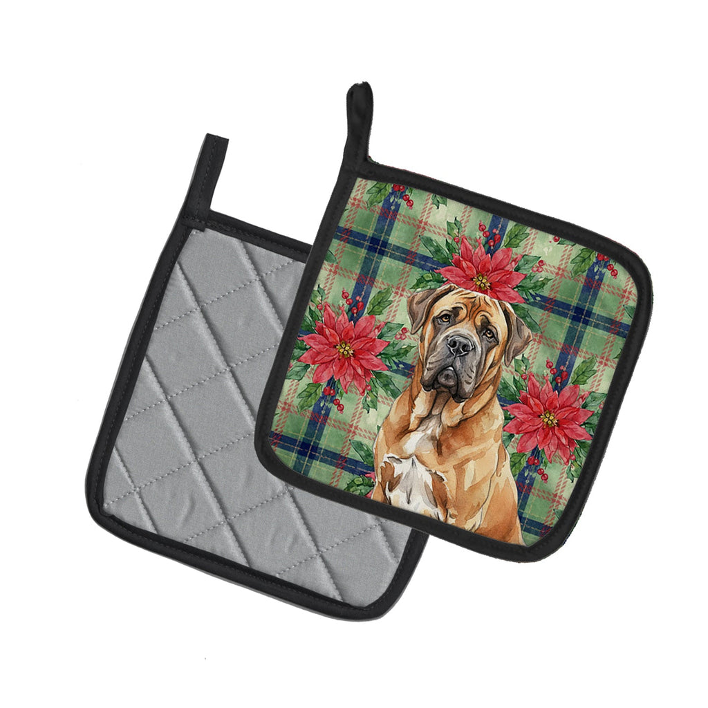 Neapolitan Mastiff Christmas PoinsettIas Pot Holder Set of 2 Heat Resistant Quilted Hot Pads 7.5 x 7.5 Inch, Insulated Kitchen Trivets for Cooking & Baking