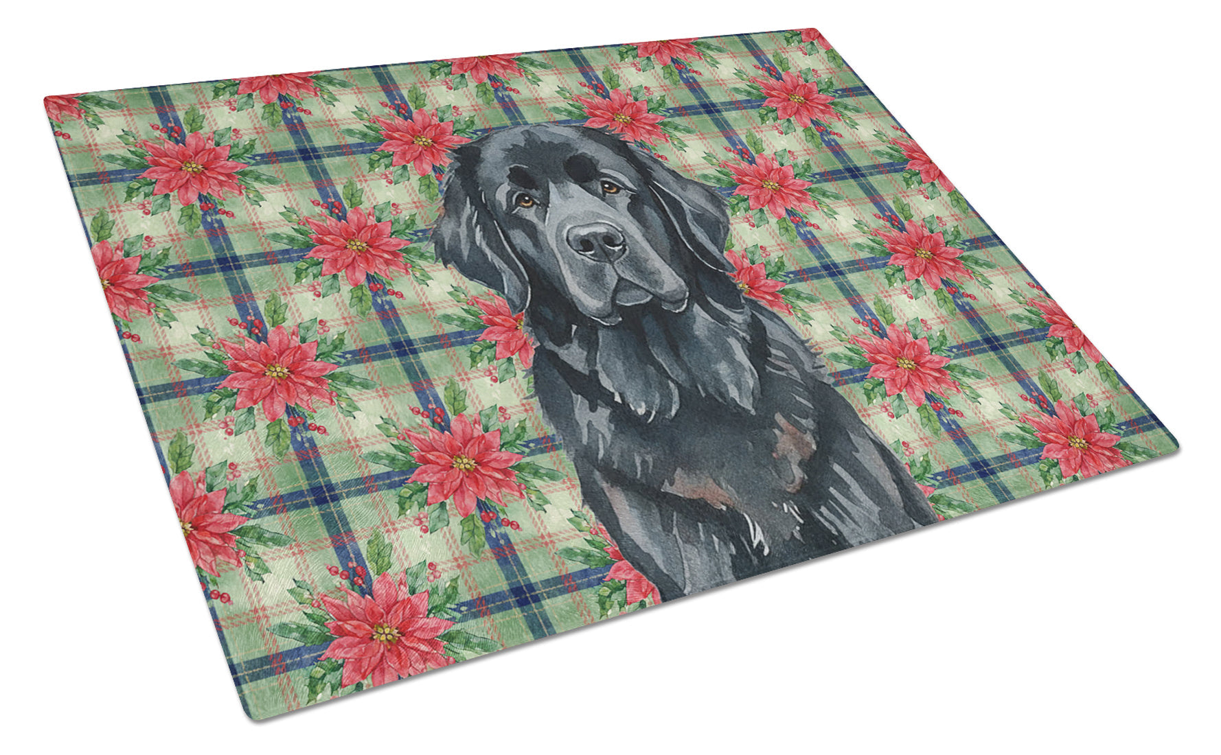 Black Newfoundland Christmas PoinsettIas Cutting Board Tempered Glass Kitchen Cutting Surface, Heat Resistant Chopping, Non-Slip Feet, Food Prep & Serving