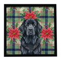 Black Newfoundland Christmas PoinsettIas Framed Metal Print Bathroom, Kitchen, Office, Home Decor Wall Art Ready to Hang, Square, 8X8