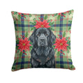 Black Newfoundland Christmas PoinsettIas Decorative Throw Pillow 14x14 Indoor Outdoor Accent Cushion, Fabric Cover with Insert for Sofa, Bed, Porch & Living Room