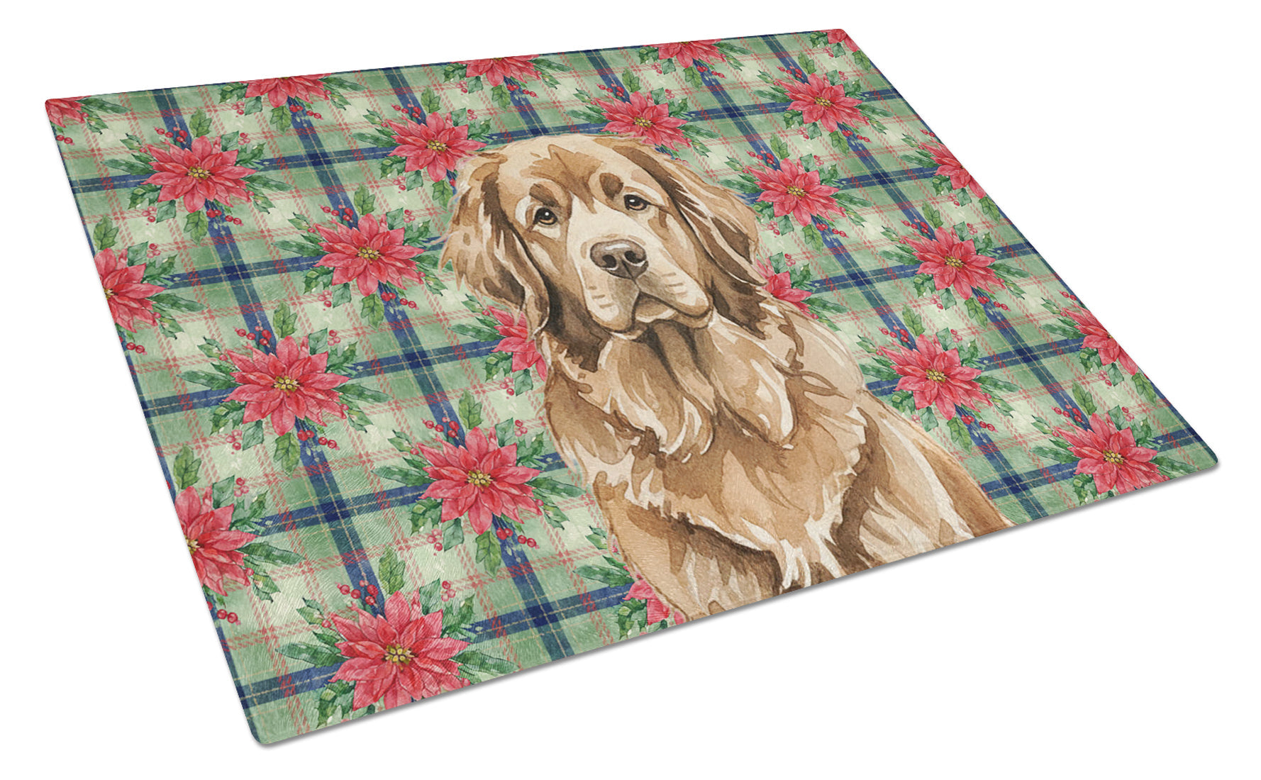 Brown Newfoundland Christmas PoinsettIas Cutting Board Tempered Glass Kitchen Cutting Surface, Heat Resistant Chopping, Non-Slip Feet, Food Prep & Serving