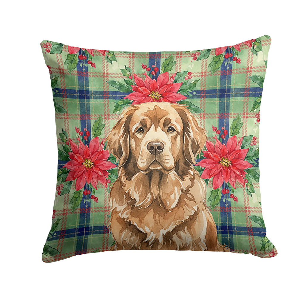 Brown Newfoundland Christmas PoinsettIas Decorative Throw Pillow 18x18 Indoor Outdoor Accent Cushion, Fabric Cover with Insert for Sofa, Bed, Porch & Living Room
