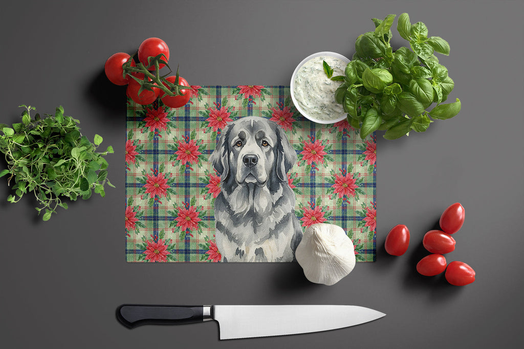 Gray Newfoundland Christmas PoinsettIas Cutting Board Tempered Glass Kitchen Cutting Surface, Heat Resistant Chopping, Non-Slip Feet, Food Prep & Serving