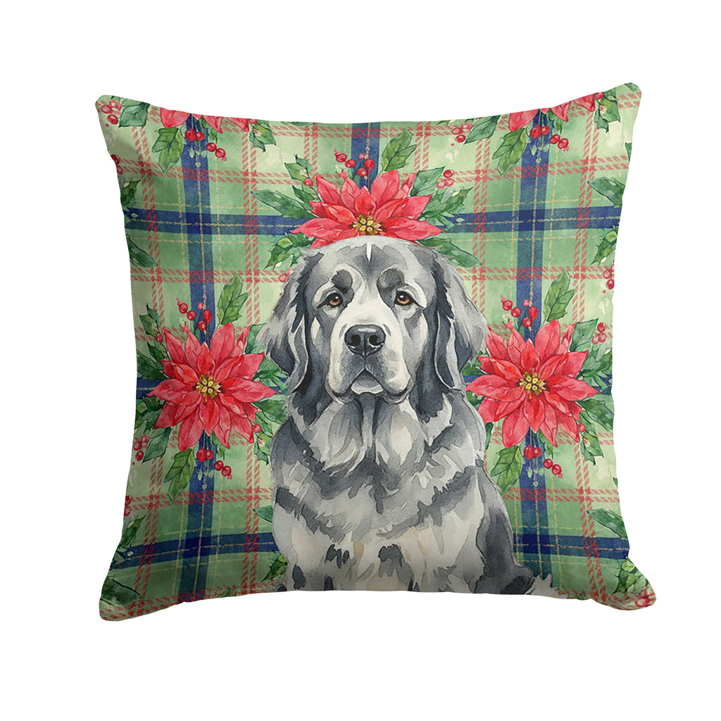Gray Newfoundland Christmas PoinsettIas Decorative Throw Pillow 18x18 Indoor Outdoor Accent Cushion, Fabric Cover with Insert for Sofa, Bed, Porch & Living Room