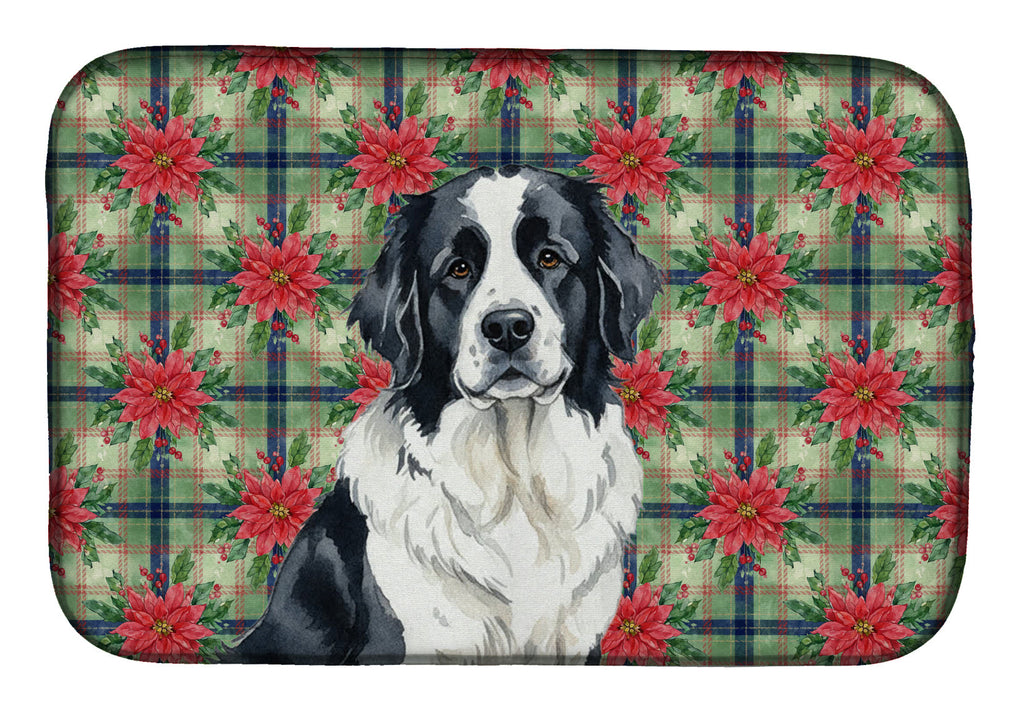 Landseer Newfoundland Christmas PoinsettIas Dish Drying Mat Absorbent Dish Drying Mat Pad for Kitchen Counter Dish Drainer Mat for Countertop, 14 x 21", Multicolor